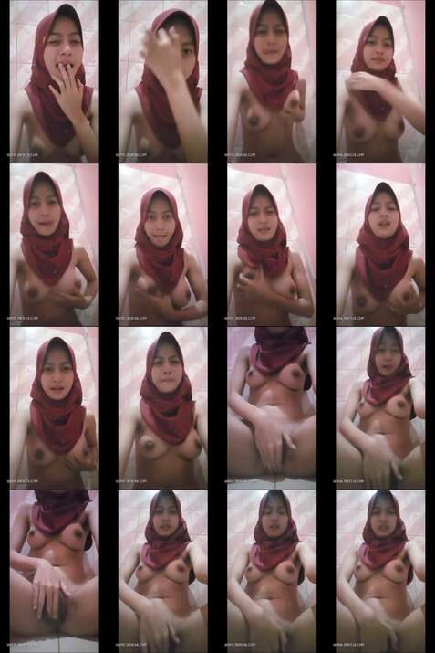 Melly Hijab Merah Cantik Sange Dikamar Mandi